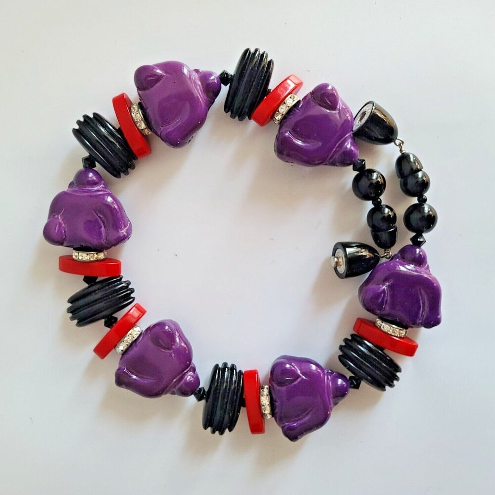 Rare chunky Fiocchi Italy choker necklace purple buddha red Angela Caputi 1980s - Picture 5 of 8